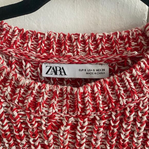 Zara Red White Oversized Cropped Sweater Sleeveless Sz Small - Picture 4 of 5